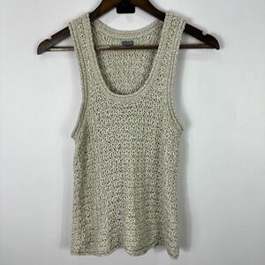 Aerie Crochet Knit Tank Top Medium Beige Layering Boho Earthy Granola Coastal